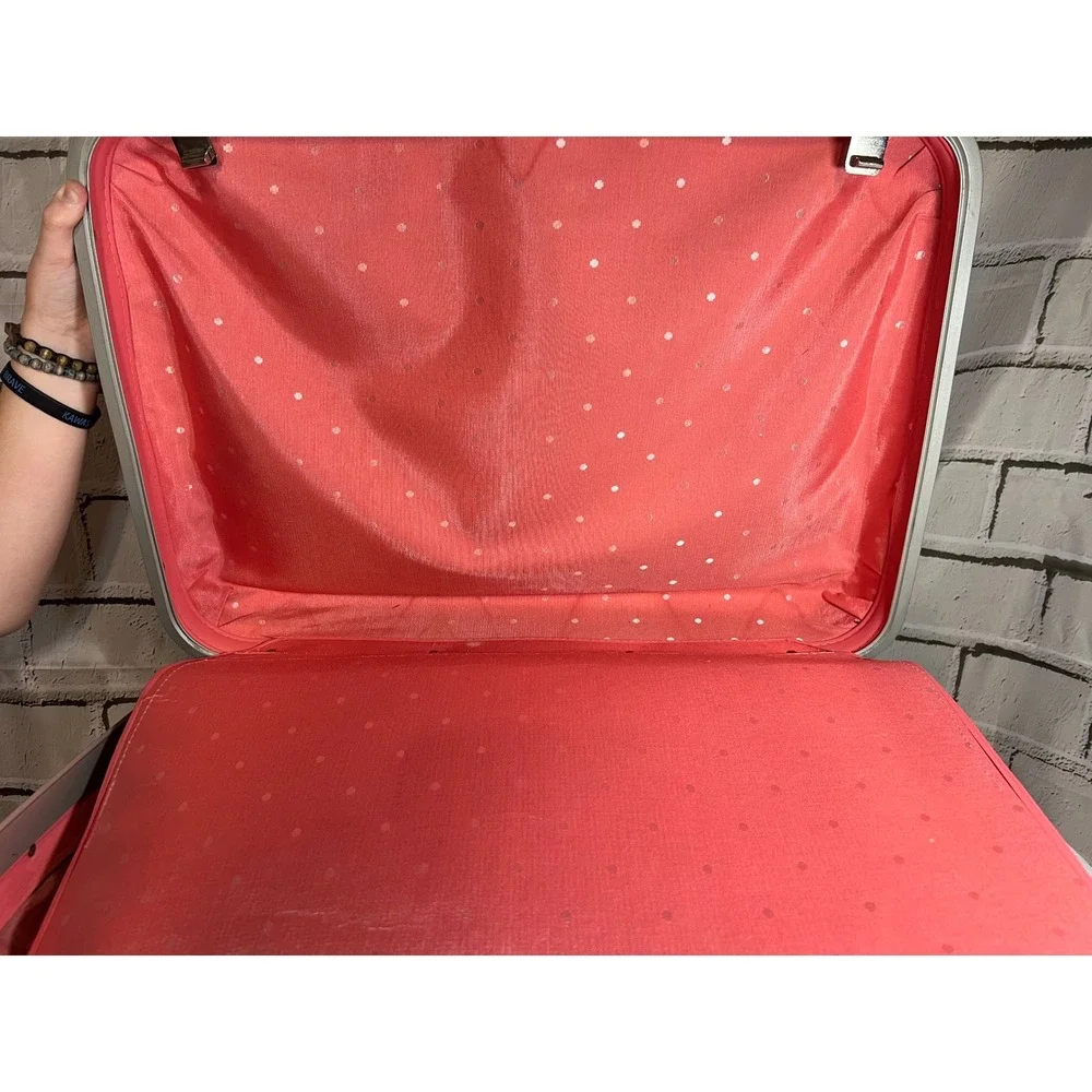 1960s Samsonite Silhouette Hardside Suitcase Wild Strawberry Polka Dot Lining